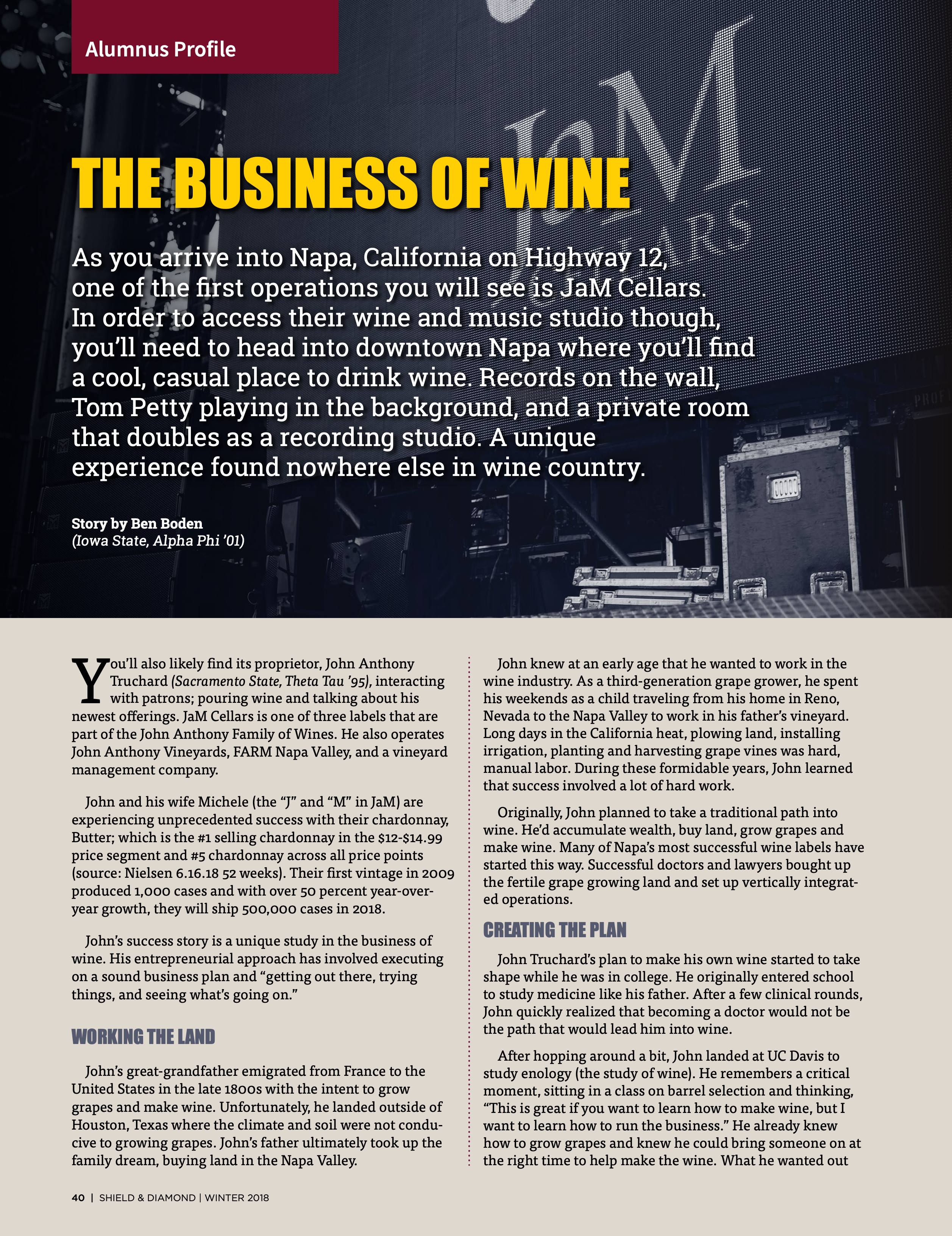 Alumnus Profile: the Business of Wine, Winter 2018